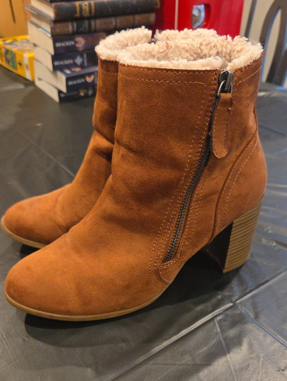 Target Tan Suede-Look Shearling-Lined Ankle Booties